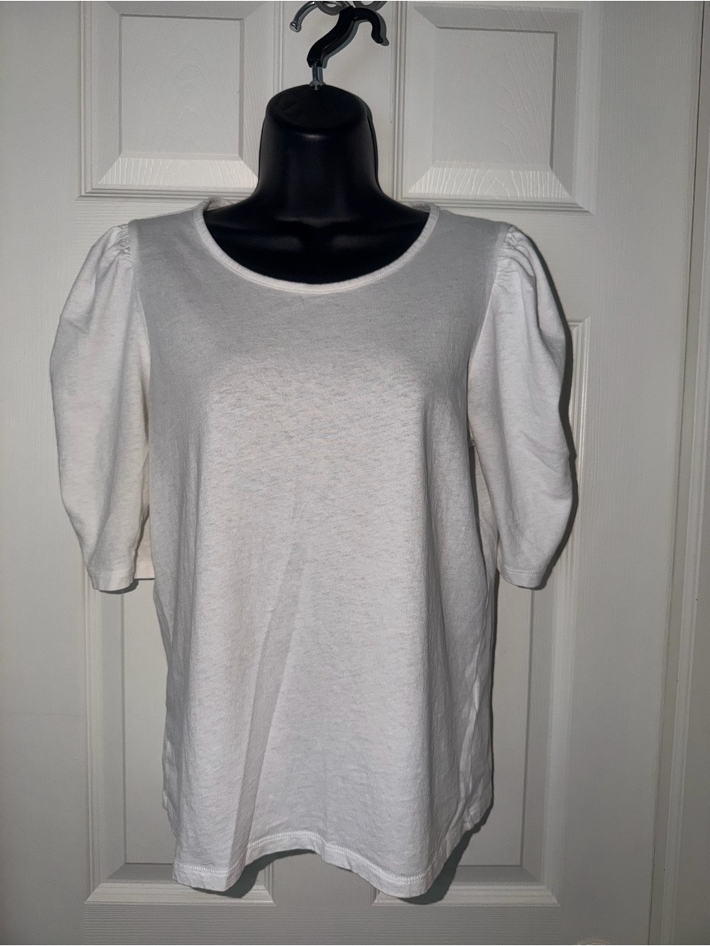 Frame Blanc White Cotton Short Sleeve Ruched Tshirt